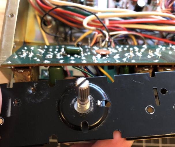 A photo of the potentiometer in the panel, visibly offset to the right