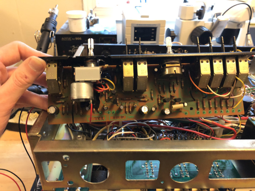 A photo of Flat Amplifier Assembly and panel with the new potentiometer installed