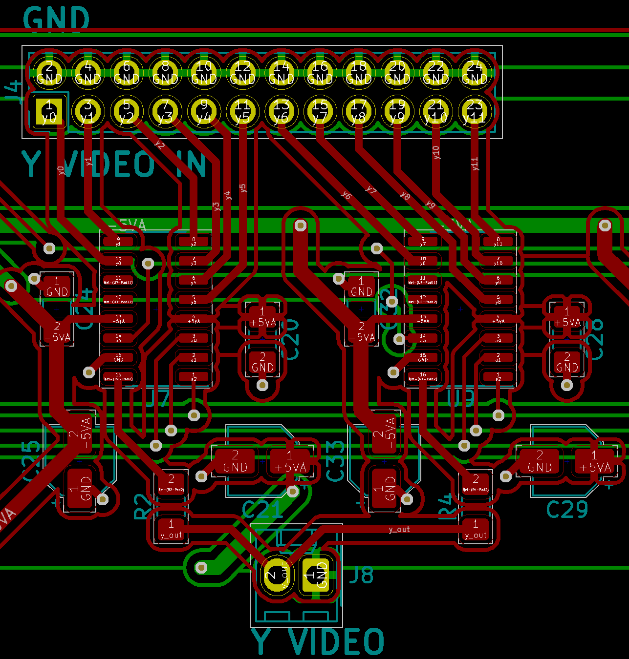 Closeup of video multiplexing area on PCB