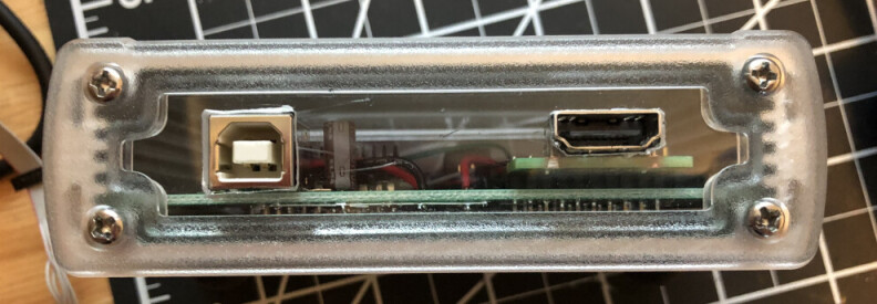 A photo of the USB/HDMI side of the device